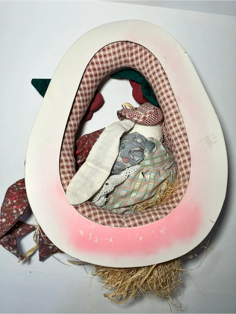 VTG Gingham Paisley Stuffed Bunny Easter Wreath County Cottage-core, Grandma